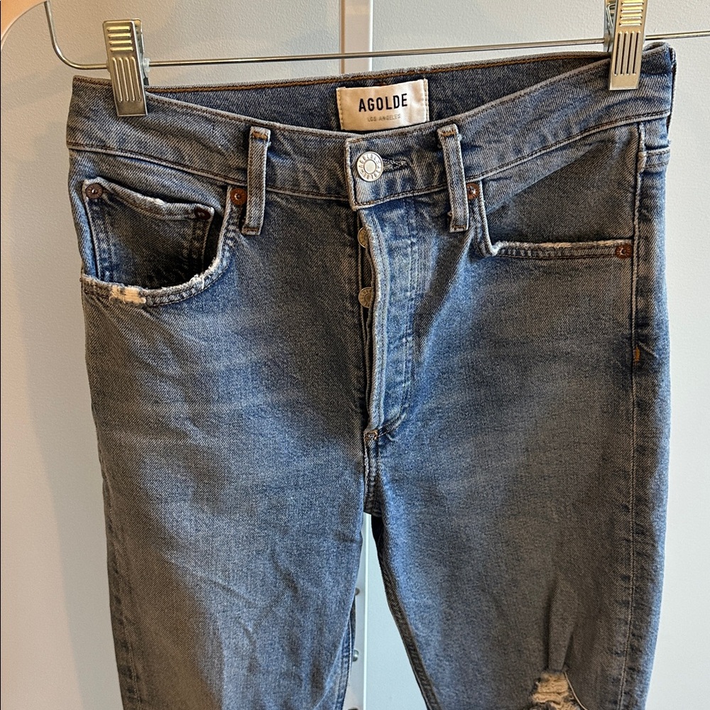 AGOLDE Riley High Rise Straight Crop Distressed
Ripped Knee Jeans - Picture 3 of 6